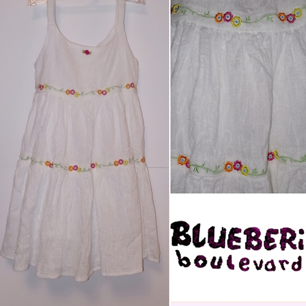 So Cute! Blueberi Boulevard Sleeveless Cotton Dress, Floral Embroidery  White